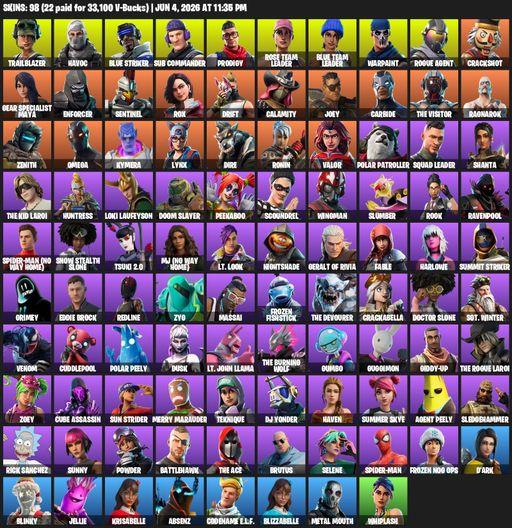 [PC/XBOX] | 98 skins | OG STW | Omega | Reaper Axe | Trailblazer | Havoc | Blue Striker | Sub Commander | Prodigy | Rose Team Leader | Full Access