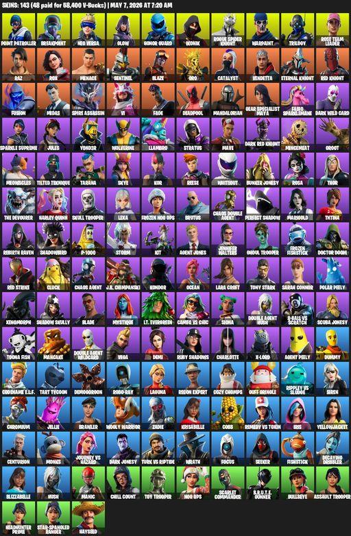 [PC/PSN/XBOX] | 143 skins | Leviathan Axe | Merry Mint Axe | OG STW | Honor Guard | IKONIK | Lara Croft | Point Patroller | Breakpoint | Neo Versa | Full Access