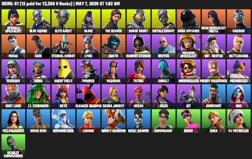 [PC/XBOX] | 51 skins | Merry Mint Axe | Floss | Take The L | Sparkle Specialist | Royale Knight | The Reaper | Elite Agent | Blue Squire | Glow | Full Access