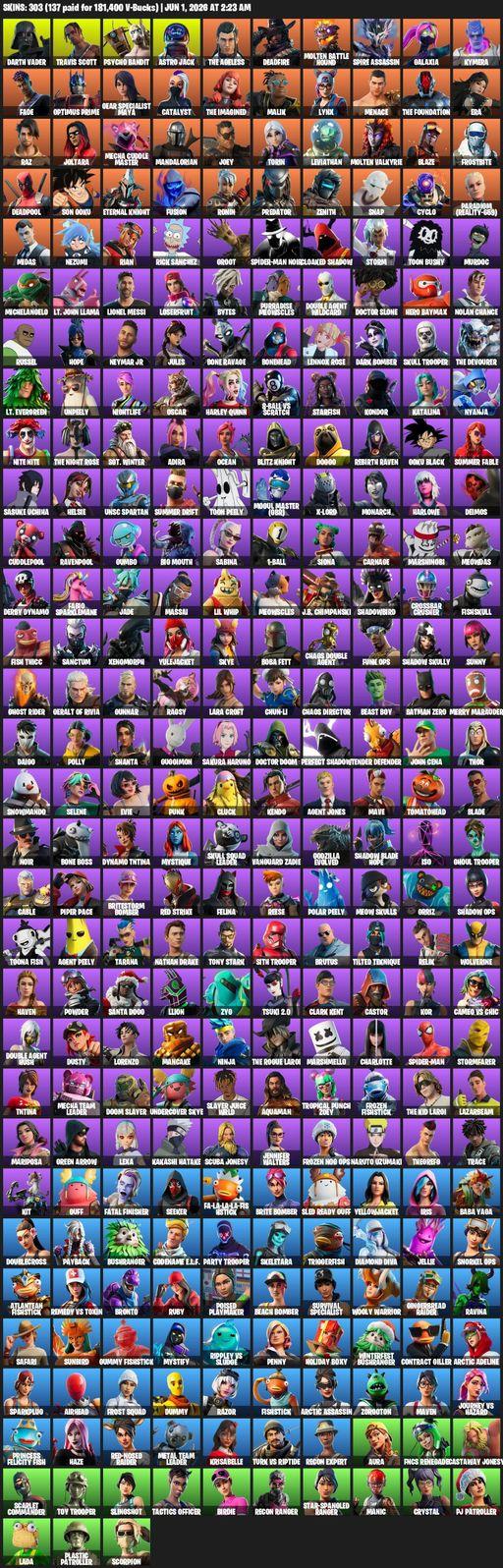 [PC/PSN/XBOX] | 303 skins | Travis Scott | Lara Croft | Darth Vader | Psycho Bandit | Astro Jack | The Ageless | Deadfire | Molten Battle Hound | Full Access
