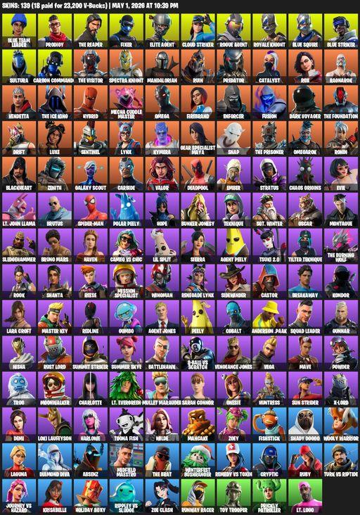 [PC/XBOX] | 139 skins | Take The L | Royale Knight | The Reaper | Elite Agent | Blue Squire | Omega | Lara Croft | Blue Team Leader | Prodigy | Fixer | Full Access