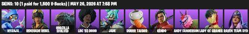 [PC/PSN/XBOX] | 10 skins | Nyanja | Renegade Rebel | Godzilla Evolved | LBC '93 Dogg | Jade | Durrr Taisho | Kendo | Andy Fangerson | Lady of Cranes | Full Access