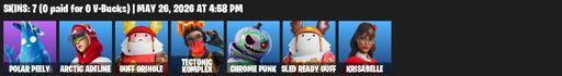 [PC/PSN/XBOX] | 7 skins | Polar Peely | Arctic Adeline | Guff Gringle | Tectonic Komplex | Chrome Punk | Sled Ready Guff | Krisabelle | Full Access