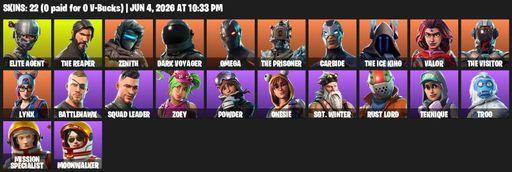 [PC/PSN/XBOX] | 22 skins | Take The L | The Reaper | Elite Agent | Omega | Mako | Zenith | Dark Voyager | The Prisoner | Carbide | The Ice King | Full Access