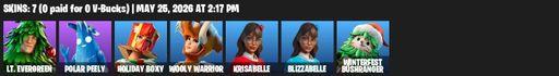 [PC/PSN/XBOX] | 7 skins | Lt. Evergreen | Polar Peely | Holiday Boxy | Wooly Warrior | Krisabelle | Blizzabelle | Winterfest Bushranger | Full Access