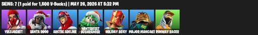 [PC/PSN/XBOX] | 7 skins | 900 V-bucks | Yulejacket | Santa Dogg | Arctic Adeline | Winterfest Bushranger | Holiday Boxy | Major Mancake | Runway Racer | Full Access