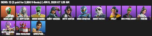 [PC/PSN/XBOX] | 13 skins | Backlash | Lt. Ripp Slade | Green Ranger | Agent Weaver | Onyx Winter | UNSC Spartan | Agent Patch | Polly | Bug Punk Sunny | Full Access