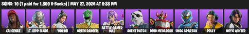 [PC/PSN/XBOX] | 10 skins | Kai Cenat | Lt. Ripp Slade | Yoo-mi | Green Ranger | Battle Gamer Mae | Agent Patch | Dino Megazord | UNSC Spartan | Polly | Full Access
