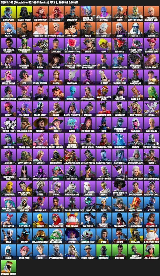 [PC/PSN] | 161 skins | Reaper Axe | Breakpoint | Darth Vader | The Imagined | Valeria | Omegarok | Renzo the Destroyer | Kymera | Ronin | Full Access