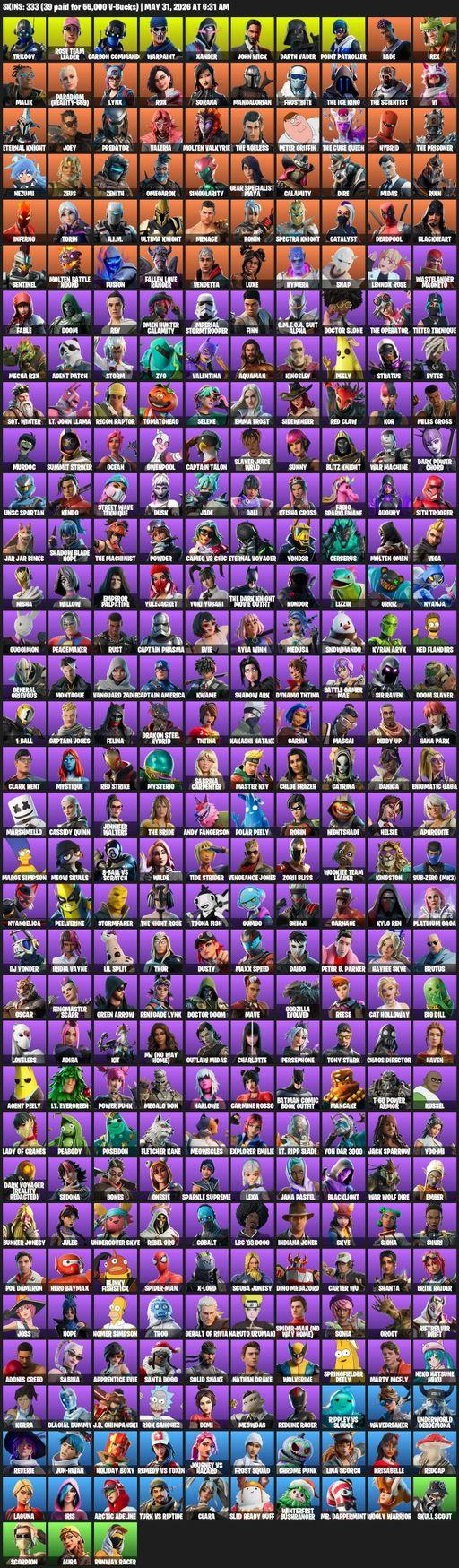 [PC/XBOX] | 333 skins | OG STW | Trilogy | Rose Team Leader | Carbon Commando | Warpaint | Xander | John Wick | Darth Vader | Point Patroller | Fade | Full Access