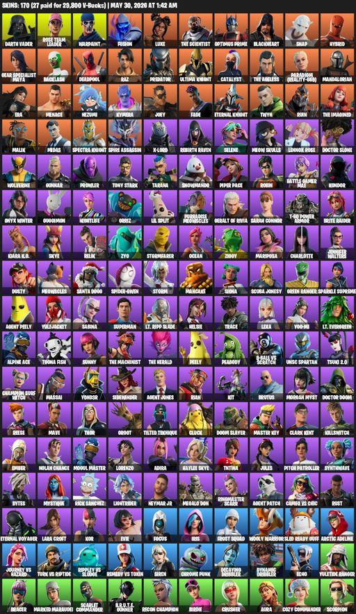 [PC] | 170 skins | 600 V-bucks | OG STW | Lara Croft | Reaper Axe | Darth Vader | Rose Team Leader | Warpaint | Fusion | Luxe | The Scientist | Full Access