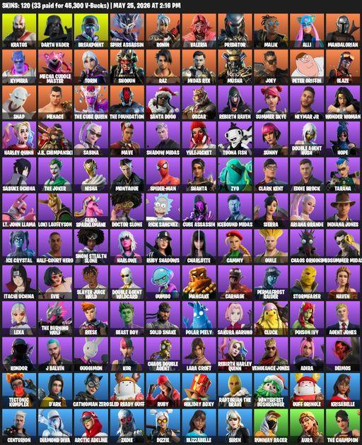 [PC/XBOX] | 120 skins | Leviathan Axe | Lara Croft | Kratos | Darth Vader | Breakpoint | Spire Assassin | Ronin | Valeria | Predator | Malik | Alli | Full Access
