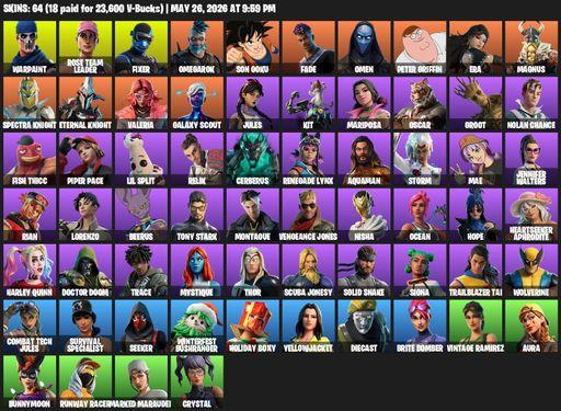 [PC/PSN/XBOX] | 64 skins | OG STW | Reaper Axe | Warpaint | Rose Team Leader | Fixer | Omegarok | Son Goku | Fade | Omen | Peter Griffin | Era | Full Access