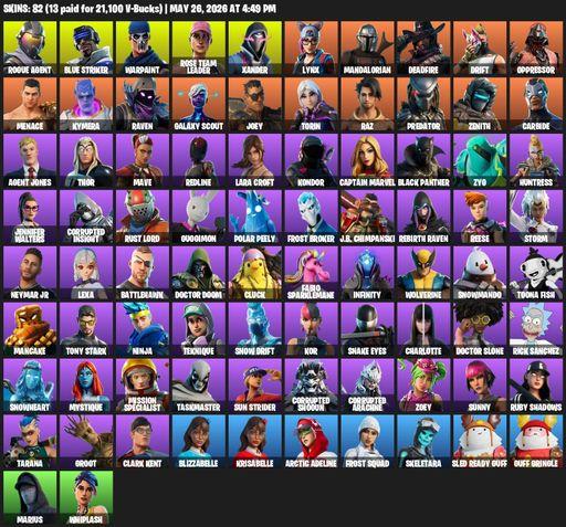 [PC/PSN/XBOX] | 82 skins | Take The L | OG STW | Lara Croft | Reaper Axe | Rogue Agent | Blue Striker | Warpaint | Rose Team Leader | Xander | Lynx | Full Access