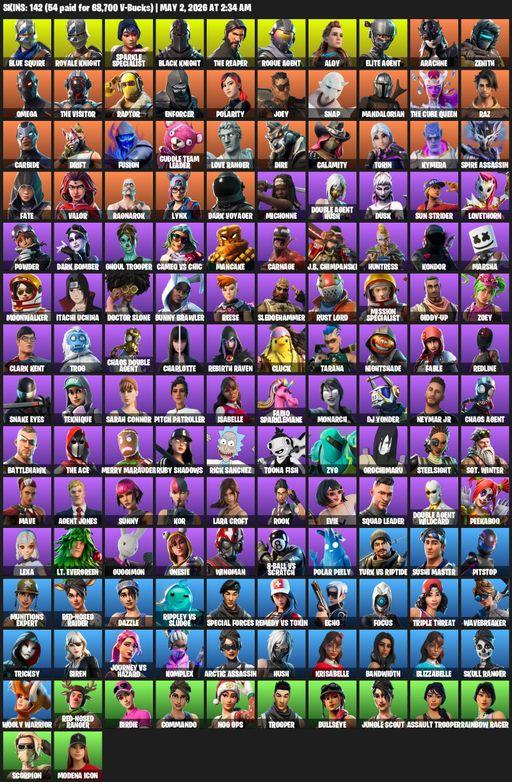 [PC/PSN/XBOX] | 142 skins | Leviathan Axe | Take The L | Floss | Black Knight | Sparkle Specialist | Royale Knight | The Reaper | Elite Agent | Full Access