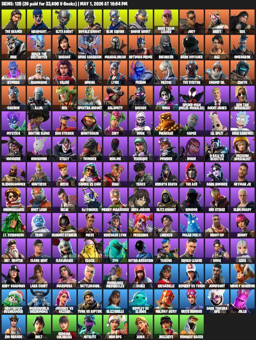 [PC/PSN] | 128 skins | 500 V-bucks | Take The L | OG STW | Royale Knight | The Reaper | Elite Agent | Blue Squire | Omega | Lara Croft | Warpaint | Full Access