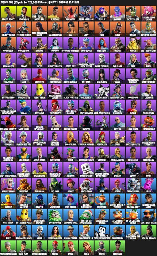 [PC/XBOX] | 158 skins | Renegade Raider | Aerial Assault Trooper | Travis Scott | Lara Croft | John Wick | Midas Rex | Blastoff | Deadpool | Full Access