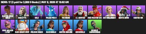 [PC/PSN] | 17 skins | Slayer Juice WRLD | Carletta | Gale | Polar Peely | The Bride | Lt. Winter | FIRE Master Kai | Cat Holloway | Santa Dogg | Full Access