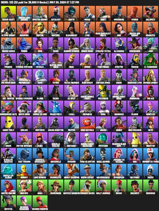[PC/XBOX] | 123 skins | Travis Scott | Frozen Love Ranger | Spectra Knight | Catalyst | Zenith | Midas | Drift | Omegarok | Hybrid | Calamity | Full Access