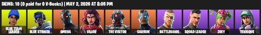 [PC/PSN/XBOX] | 10 skins | Omega | Blue Team Leader | Blue Striker | Valor | The Visitor | Carbide | Battlehawk | Squad Leader | Zoey | Teknique | Full Access