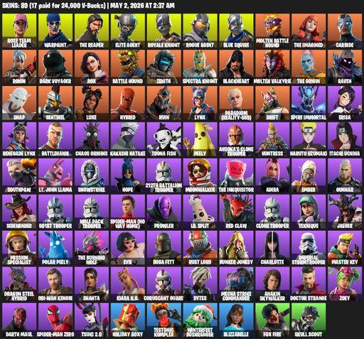 [PC/XBOX] | 89 skins | 2050 V-bucks | Take The L | OG STW | Royale Knight | The Reaper | Elite Agent | Blue Squire | Rose Team Leader | Warpaint | Full Access