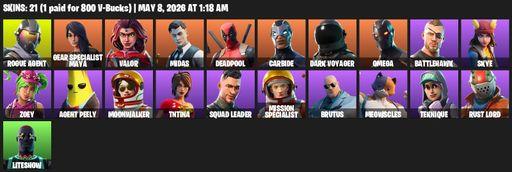 [PC/PSN/XBOX] | 21 skins | Take The L | Omega | Rogue Agent | Gear Specialist Maya | Valor | Midas | Deadpool | Carbide | Dark Voyager | Battlehawk | Full Access