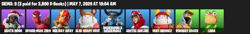 [PC/PSN/XBOX] | 9 skins | Santa Dogg | Spider-Man Zero | Holiday Boxy | Sled Ready Guff | Underworld Desdemona | Arctic Adeline | Guff Gringle | Full Access