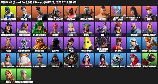 [PC/PSN/XBOX] | 42 skins | Point Patroller | Midas | Fade | Eternal Knight | Deadpool | Mandalorian | Menace | Renzo the Destroyer | Full Access