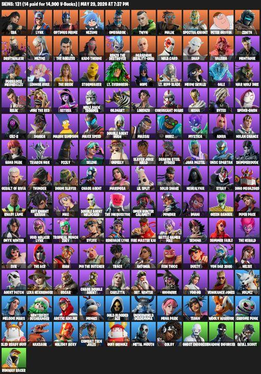 [PC/PSN] | 131 skins | Era | Lynx | Optimus Prime | Nezumi | Omegarok | Twyn | Malik | Spectra Knight | Peter Griffin | Zenith | Driftwalker | Mizuki | Full Access