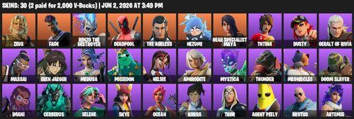 [PC/XBOX] | 30 skins | Zeus | Fade | Renzo the Destroyer | Deadpool | The Ageless | Nezumi | Gear Specialist Maya | TNTina | Dusty | Geralt of Rivia | Full Access