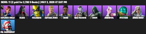 [PC/PSN/XBOX] | 11 skins | Explorer Emilie | Felina | Peelverine | Captain Jones | Shuri | War Machine | Doom | Gwenpool | Mysterio | Emma Frost | Full Access