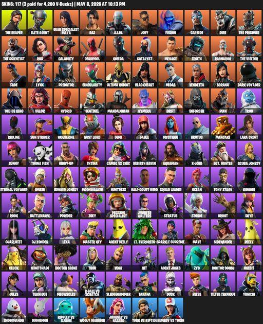 [PC/PSN/XBOX] | 117 skins | Take The L | The Reaper | Elite Agent | Omega | Lara Croft | Gear Specialist Maya | Raz | A.I.M. | Joey | Fusion | Carbide | Full Access