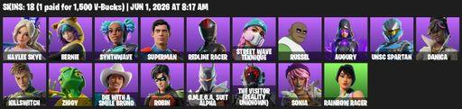 [PC/PSN/XBOX] | 18 skins | Haylee Skye | Bernie | Synthwave | Superman | Redline Racer | Street Wave Teknique | Russel | Augury | UNSC Spartan | Full Access