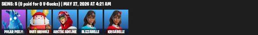 [PC/PSN/XBOX] | 5 skins | 900 V-bucks | Polar Peely | Guff Gringle | Arctic Adeline | Blizzabelle | Krisabelle | Spellwork Scimitar | Solar Slicer | Full Access