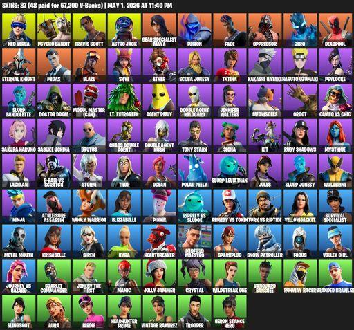 [PC/PSN/XBOX] | 87 skins | Leviathan Axe | Travis Scott | Neo Versa | Psycho Bandit | Astro Jack | Gear Specialist Maya | Fusion | Fade | Oppressor | Full Access