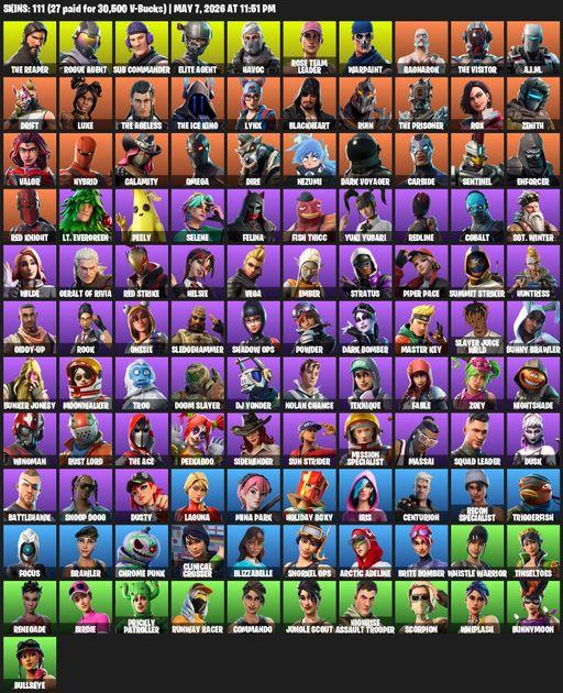 [PC/XBOX] | 111 skins | Take The L | OG STW | The Reaper | Elite Agent | Omega | Rogue Agent | Sub Commander | Havoc | Rose Team Leader | Warpaint | Full Access