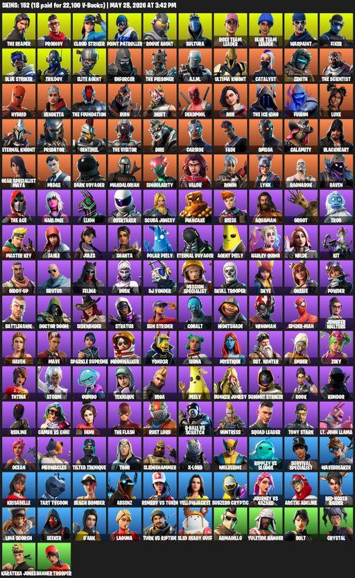 [PC/XBOX] | 152 skins | Take The L | OG STW | The Reaper | Elite Agent | Omega | Prodigy | Cloud Striker | Point Patroller | Rogue Agent | Sultura | Full Access