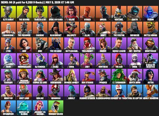 [PC/PSN/XBOX] | 64 skins | 950 V-bucks | Take The L | The Reaper | Elite Agent | Omega | Trailblazer | Dark Voyager | Valor | Hybrid | Sentinel | Full Access
