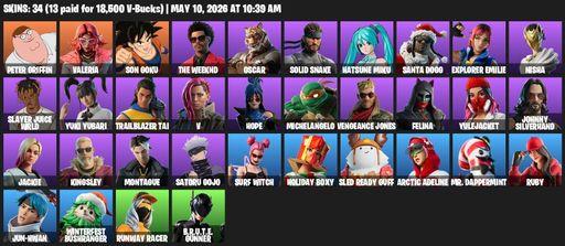 [PC/XBOX] | 34 skins | Reaper Axe | Peter Griffin | Valeria | Son Goku | The Weeknd | Oscar | Solid Snake | Hatsune Miku | Santa Dogg | Full Access
