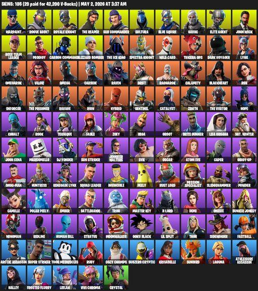 [PC/PSN/XBOX] | 105 skins | Floss | Take The L | OG STW | Royale Knight | The Reaper | Elite Agent | Blue Squire | Omega | Warpaint | Rogue Agent | Full Access