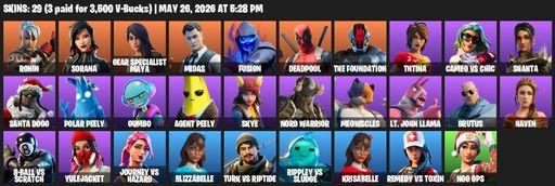 [PC/PSN/XBOX] | 29 skins | 600 V-bucks | Ronin | Sorana | Gear Specialist Maya | Midas | Fusion | Deadpool | The Foundation | TNTina | Cameo vs Chic | Full Access