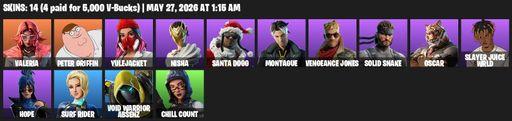 [PC/XBOX] | 14 skins | Valeria | Peter Griffin | Yulejacket | Nisha | Santa Dogg | Montague | Vengeance Jones | Solid Snake | Oscar | Full Access