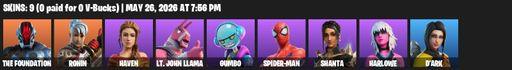 [PC/PSN] | 9 skins | The Foundation | Ronin | Haven | Lt. John Llama | Gumbo | Spider-Man | Shanta | Harlowe | D'Ark | Blade of the Waning Moon | Full Access