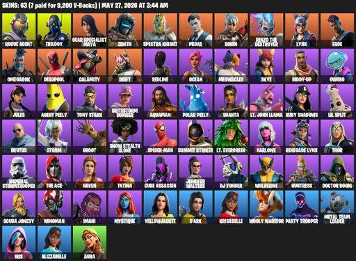 [PC/PSN/XBOX] | 63 skins | Rogue Agent | Trilogy | Gear Specialist Maya | Zenith | Spectra Knight | Midas | Ronin | Renzo the Destroyer | Lynx | Fade | Full Access