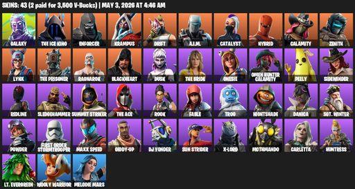[PC] | 43 skins | Galaxy | The Ice King | Enforcer | Krampus | Drift | A.I.M. | Catalyst | Hybrid | Calamity | Zenith | Lynx | The Prisoner | Ragnarok | Full Access