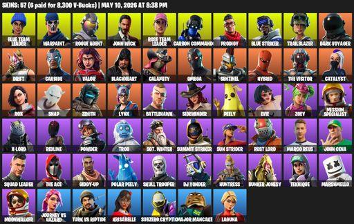 [PC] | 57 skins | Take The L | OG STW | Omega | Mako | Blue Team Leader | Warpaint | Rogue Agent | John Wick | Rose Team Leader | Carbon Commando | Full Access