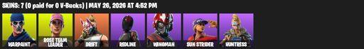 [PC/XBOX] | 7 skins | OG STW | Warpaint | Rose Team Leader | Drift | Redline | Wingman | Sun Strider | Huntress | Ol' Woody | Rift Edge | Lug Axe | Full Access