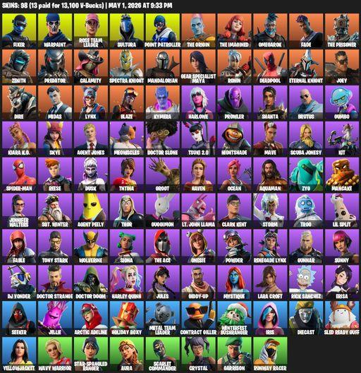 [PC/PSN/XBOX] | 98 skins | 700 V-bucks | OG STW | Lara Croft | Fixer | Warpaint | Rose Team Leader | Sultura | Point Patroller | The Origin | Full Access