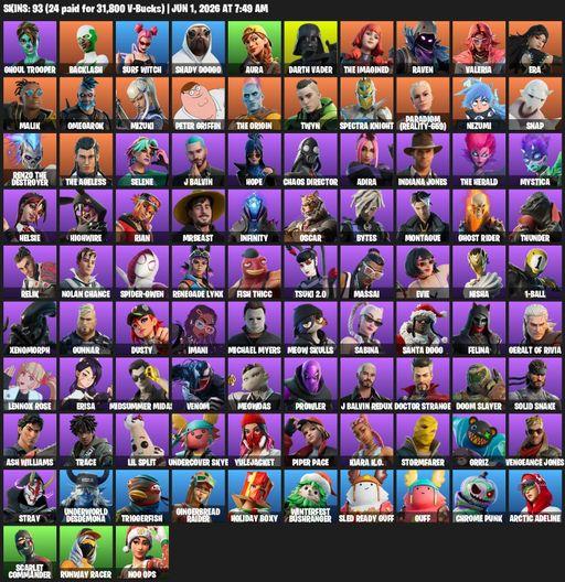 [PC/PSN/XBOX] | 93 skins | Ghoul Trooper | Backlash | Surf Witch | Shady Doggo | Aura | Darth Vader | The Imagined | Raven | Valeria | Era | Malik | Full Access