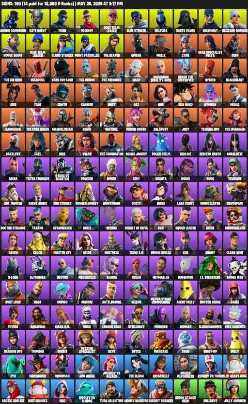 [PC/XBOX] | 160 skins | Take The L | OG STW | The Reaper | Elite Agent | Omega | Lara Croft | Carbon Commando | Fixer | Prodigy | Rose Team Leader | Full Access
